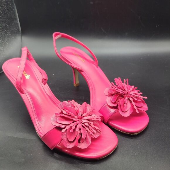 Larroudé Hibiscus Slingback Heel Sandals Magenta Leather Flower Size 8.5 New - Picture 2 of 7